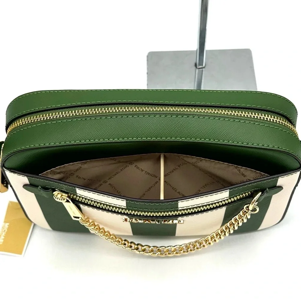 Michael Kors Large EW Zip Chain Xbody Crossbody Bag Fern Green Multi